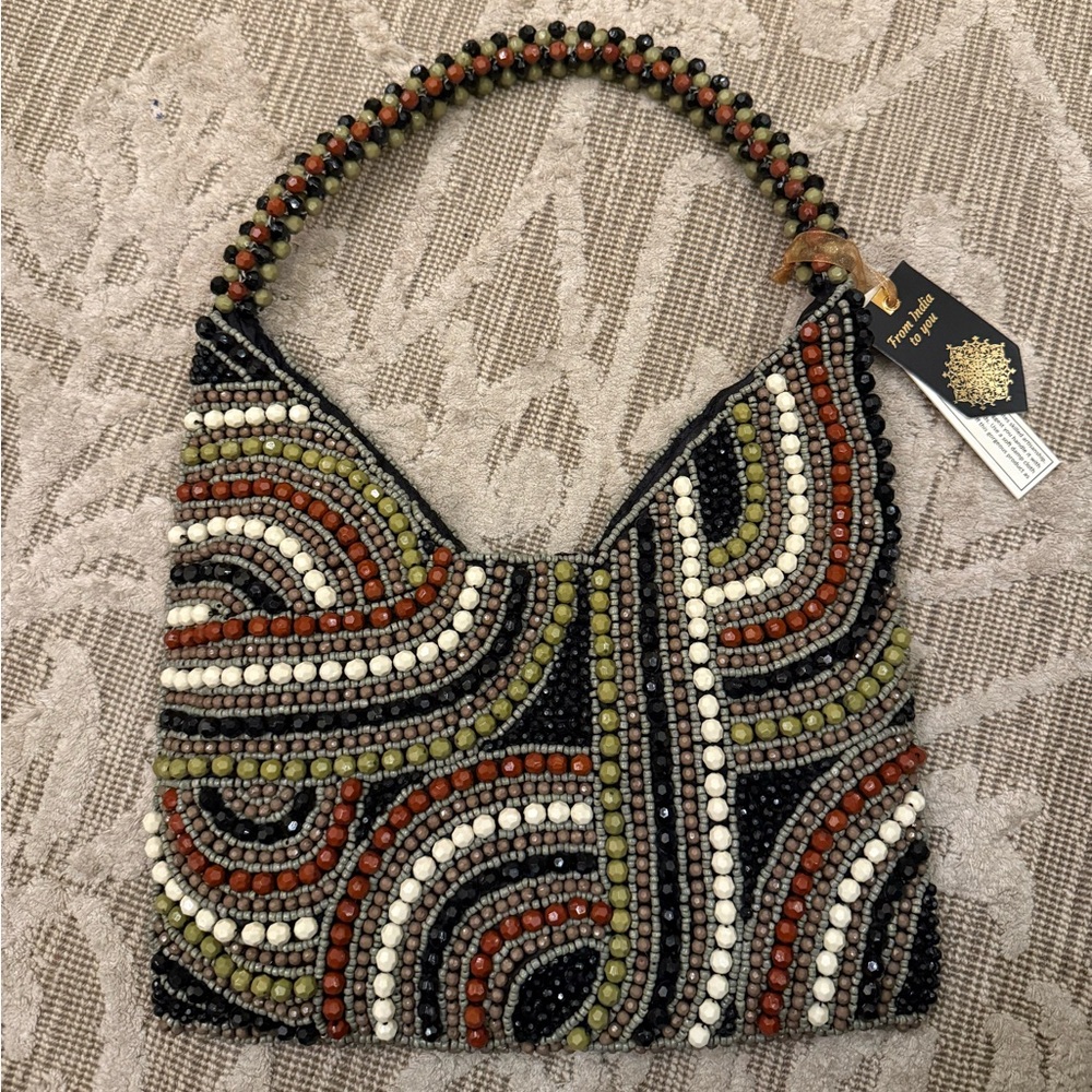NWT Abstract Beaded Hobo Multicolor Shoulder Bag Fall Winter Made in India New